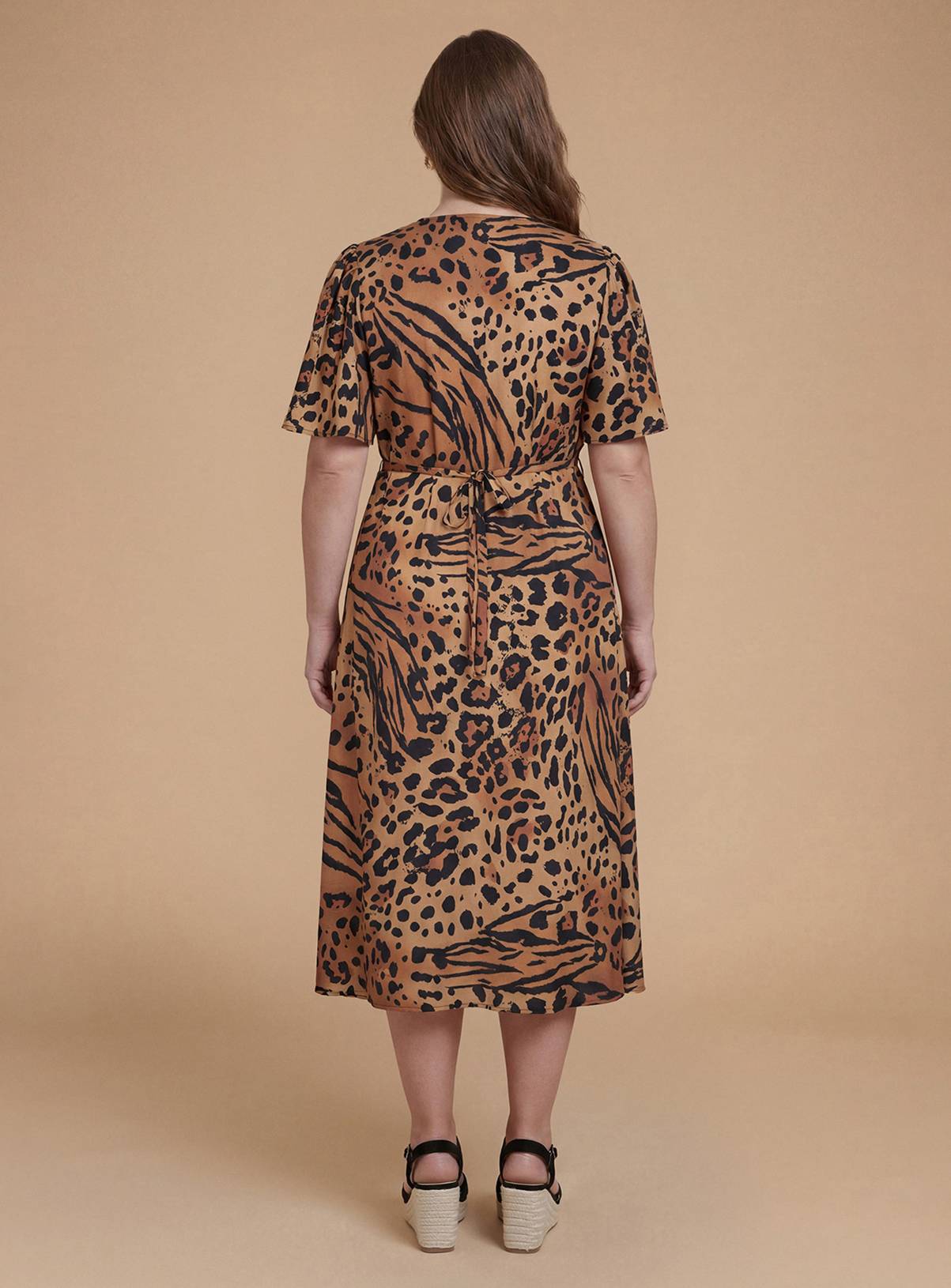 DOROTHY PERKINS Curve Animal Button Front Angel Sleeve Tie Back Midi Dress 22 - Image 3